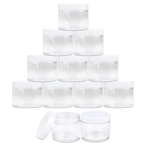 Bouteilles en plastique transparent rondes épaisses (12 paquets) 2 oz/60g/60ml, avec couverts blancs, idéales pour cosmétiques, baumes à lèvres, gloss à lèvres, crèmes, lotions. Bouteilles en plastique transparent rondes épaisses (12 paquets) 2 oz/60g/60ml, avec couverts blancs, idéales pour cosmétiques, baumes à lèvres, gloss à lèvres, crèmes, lotions.