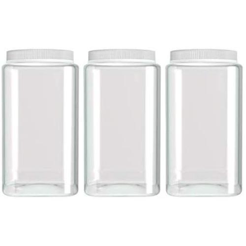 Silicook Clear Plastic Jar, Set of 3-30oz, Square Shaped, Transparent, Food Storage Container, Kitchen & Household Organization for Dry goods, Spices, Vegetables, Ingredients and More