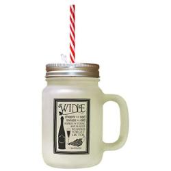 Black Wine Cheers Sad Revives Old Inspires Yong Frosted Glass Mason Jar With Straw