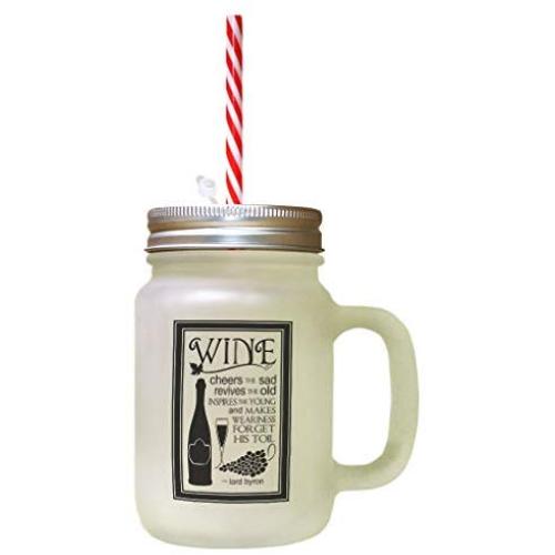 Black Wine Cheers Sad Revives Old Inspires Yong Frosted Glass Mason Jar With Straw