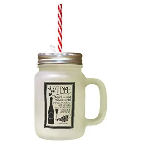 Black Wine Cheers Sad Revives Old Inspires Yong Frosted Glass Mason Jar With Straw