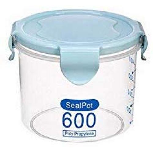 Food Storage Box Rice Beans Storage Jar With Seal Cover 4 Lattices Refrigerator Food Preservation Container Plastic Kitchen Storage Box,600ml blue