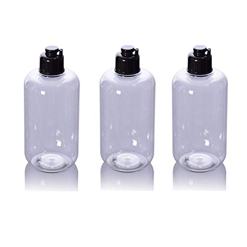 3Pcs 300ml/10oz Clear Plastic Travel Bottle with Flip Cap Empty Refillable Cosmetic Sample Container Jar Vial Pot for Emollient Water Toner Lotion Shampoo Shower Gel Hand Wash Toiletries