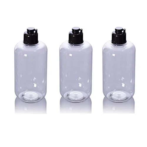 3 Pièces Flacons en Plastique Transparent de 300ml/10oz avec Bouchon à Filer, Contenants Remplissables Vide pour Échantillons Cosmétiques, Pot, Vial pour Crèmes, Eau de Soin, Lotion, Shampoing, Gel de Douche, Savon pour les Mains, Produits d'Hygiène Perso