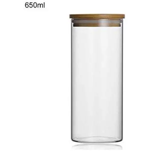Glasgefäße mit Bambusdeckel Lebensmittel-Erhaltungs-Zuckerblatt-Teeblatt-Speicherflaschen Behälter Gläser Küchenaccessoires, 650ml