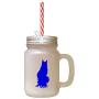 Royal Blue Maine Coon Cat Silhouette #1 Frosted Glass Mason Jar With Straw