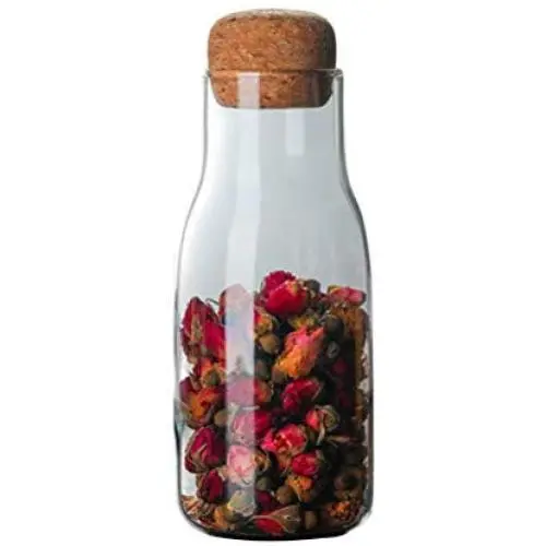 TOPBATHY Glass Jar with Airtight Seal Wood Lid Clear Candy Jar Food Storage Canister for Serving Tea Coffee Spice Sugar Salt size 300ml
