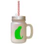 Green Domestic Shorthair Cat Silhouette #4 Frosted Glass Mason Jar With Straw