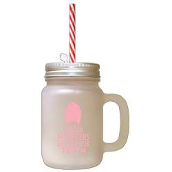 Soft Pink Little Monsters Brush Their Teeth Frosted Glass Mason Jar With Straw