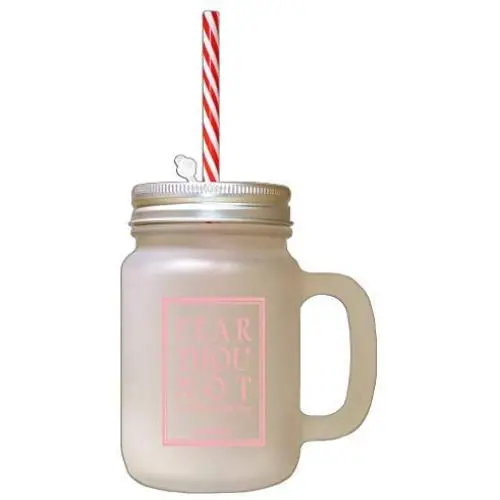 Soft Pink Fear Thou Not For I Am With Thee Frosted Glass Mason Jar With Straw