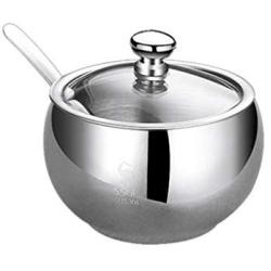 UPKOCH Sugar Bowl with Spoon Lid Stainless Steel Salt Box Spice Racks Storage Case Home Kitchen