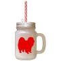 Red Chow Chow Silhouette Frosted Glass Mason Jar With Straw