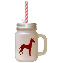 Maroon Podenco Canario Silhouette Frosted Glass Mason Jar With Straw