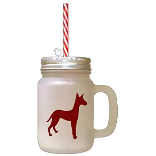 Maroon Podenco Canario Silhouette Frosted Glass Mason Jar With Straw Maroon Podenco Canario Silhouette Frosted Glass Mason Jar With Straw
