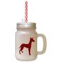 Maroon Podenco Canario Silhouette Frosted Glass Mason Jar With Straw