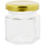 7Penn Mini Glass Jars with Gold Lids and Labels 24pk 1.5oz (45mL) ? Small Hexagonal Jars Great as Honey Jars or Crafts