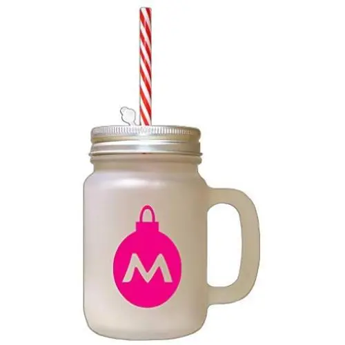 Hot Pink&quotM" Christmas Tree Toy Monogram M Frosted Glass Mason Jar With Straw
