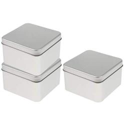 joyMerit Set of 3 Small Tin Box Container, Square Empty Tin Storage Case (9x9x5.5 cm)