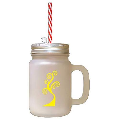 Yellow Tree #2 Frosted Glass Mason Jar With Straw
