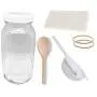 Jarming Collections Kefir/Kombucha Starter Kit/Fermentor Kit-1 Mason Jar Wide Mouth-1 Leak Proof Airtight Storage Lid - HIC(4 Inch) Nylon Mesh Strainer-Cotton Cloth Cover and Wood Spoon-Just add SKOBY