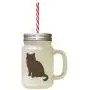 Brown British Shorthair Cat Silhouette #1 Frosted Glass Mason Jar With Straw Brown British Shorthair Cat Silhouette #1 Frosted Glass Mason Jar With Straw