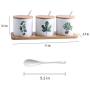 Porcelain Canisters，Set of 3 Spice Jar with Airtight Bamboo Lid,Kitchen Seasoning Jar (Plant 01)