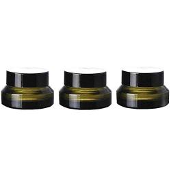 3PCS 15ML Empty Refillable Green Glass Cosmetic Bottle Travel Makeup Facial Lotion Cream Inclined Shoulder Jar Pot Container With Tight-Sealed Inner And Black Cap for DIY Cosmetic Product