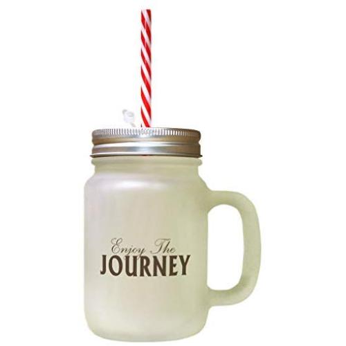 Brown Enjoy The Journey #1 Frosted Glass Mason Jar With Straw