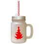 Red Christmas Tree #2 Frosted Glass Mason Jar With Straw