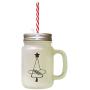 Black Christmas Tree Style 5 Frosted Glass Mason Jar With Straw