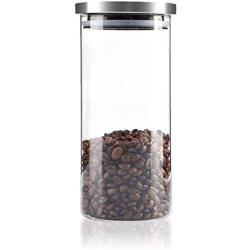 fosa 1000ml Large Coffee Canister, Container, Jar for Ground or Whole Bean, Glass Body Stainless Steel Lid Cap, Kitchen Dry Food Pantry Containers for Pasta, Tea, Coffee, Cookies, Candy(1000 ML)