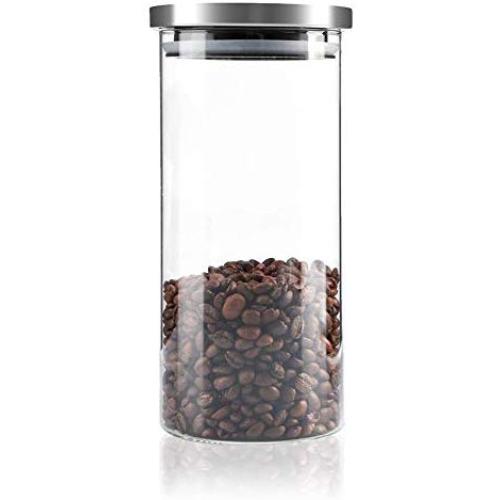 fosa 1000ml Large Coffee Canister, Container, Jar for Ground or Whole Bean, Glass Body Stainless Steel Lid Cap, Kitchen Dry Food Pantry Containers for Pasta, Tea, Coffee, Cookies, Candy(1000 ML)