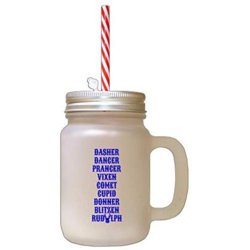 Royal Blue Christmas SantaS Reinders Names Frosted Glass Mason Jar With Straw