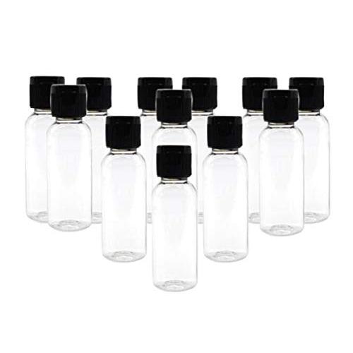 12PCS 30ml/1oz Empty Clear Plastic Travel Bottle with Black Flip Lid Refillable Container Jar Packing Storage Container Can for Lotion Toner Essential Oil Cream Shampoo (84mmx27mm/3.3inx1.1in)