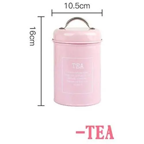 Kitchen Seal Iron Box Tea Coffee Sugar Storage Jars Scandinavia Candy Round Metal Sealed Jar Milk Powder Container Bottle,Pink Tea