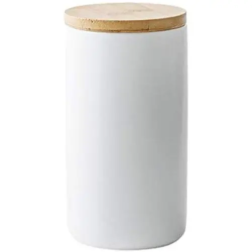 Dichtungsbehälter für Lebensmittel aus Bambusdeckel, kleine Keramik-Tee- und Kaffeekannen, Küchen-Dekor, Speicherkrücher für Tee, Snacks, Zucker, Kaffee, Gewürze, 950ml, Weiß/Schwarz