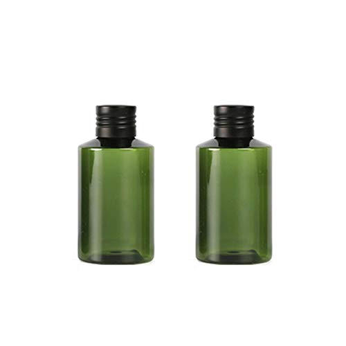 2PCS 100ml/3.4oz Empty Refillable Dark Green Plastic Aluminum Screw Cap Bottle Cosmetic Dispenser Container Jar Vial Pot Holder with Orifice Reducer for Essential oil Lotion Emollient Water Toner