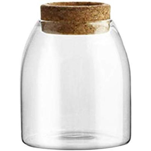 500ML Transparent Glass Storage Tank Borosilicate Glass Sealed Cans Food Grains Container with Cork (Button Shape Cork, S)