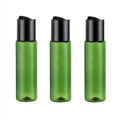 12Pcs (30ml/1oz) Green Plastic Empty Bottle with Black Disc Top Flip Lid Squeezable Makeup Containers Pot Refillable Portable Travel Sub Bottling for Lotion Cleanser Toner Emollient Water