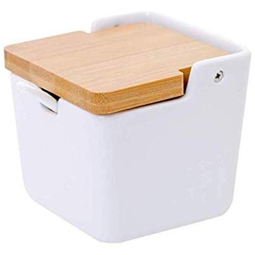 ZYZYZ Ceramic Condiment Containers Spice Jars, Spice Containers Lids Storage Container Sugar Salt Seasoning Box Kitchen for Home and - Modern Design(White)