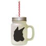Black Portuguese Podengo Silhouette Frosted Glass Mason Jar With Straw