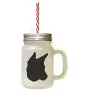 Black Portuguese Podengo Silhouette Frosted Glass Mason Jar With Straw
