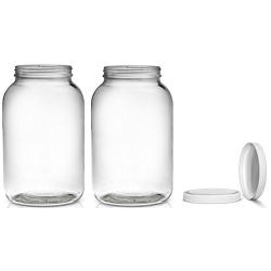 2 Pack ~ Wide Mouth 1 Gallon Clear Glass Jar - White Lid with Liner Seal for Fermenting Kombucha/Kefir, Storing and Canning/USDA Approved, Dishwasher Safe