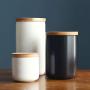 HOUSIYU Food Storage Tanks, Ceramic Classic Biscuit Jars and Wooden Airtight Lids for Coffee, Nuts, Tea, Etc, White,7.5x8cm