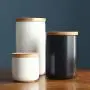 HOUSIYU Food Storage Tanks, Ceramic Classic Biscuit Jars and Wooden Airtight Lids for Coffee, Nuts, Tea, Etc, Black,7.5x8cm