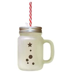 Brown Christmas Tree #5 Frosted Glass Mason Jar With Straw
