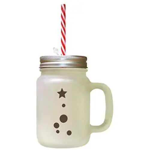 Brown Christmas Tree #5 Frosted Glass Mason Jar With Straw Brown Christmas Tree #5 Frosted Glass Mason Jar With Straw