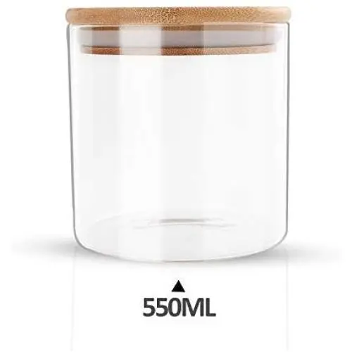 Bocal de Conservation Alimentaire TRUSBER 550ml (19oz) en Verre avec Couvercle en Bambou Bois, Contenant Transparent pour Chocolat, Café, Farine, Sucre, Bonbons, Épices et Plus.