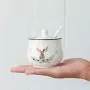 Bocal de Conserve pour Sucre et Sel avec Motif Élan en Céramique, Couvercle et Cuillère Bocal de Conserve pour Sucre et Sel avec Motif Élan en Céramique, Couvercle et Cuillère