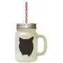 Schwarzer Domestic Longhair Katzenkopf Silhouetten #2 Gefrostetes Glas Mason Jar Mit Stroh